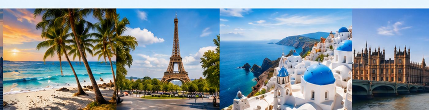 Collage of popular international travel destinations