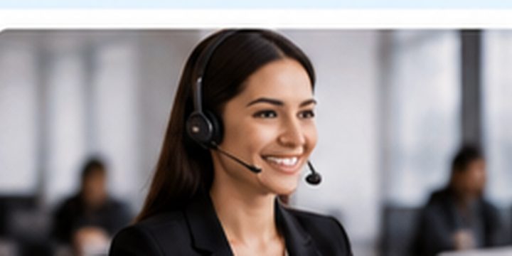 Travel support agent wearing a headset