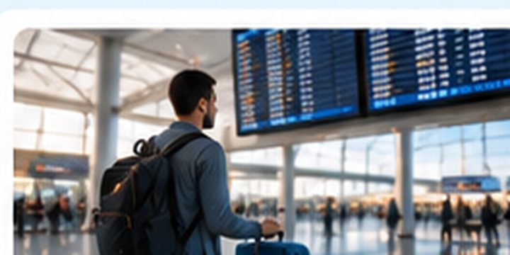 Traveler reviewing airport departure information